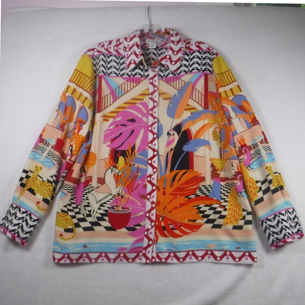 Rachel Zoe Womens Large‎ Tropical Leopard Print Button Down Shirt Multicolor L